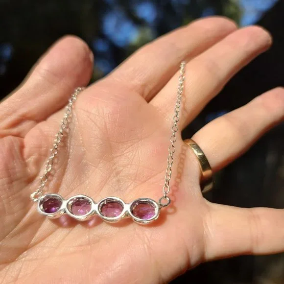 Amethyst 16k bubble bar sterling necklace - Picture 3 of 7